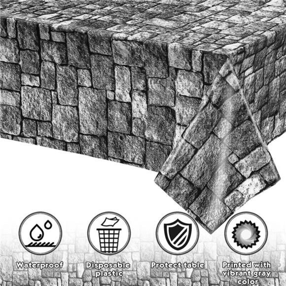 Stone Wall Tablecloths, Halloween Table Covers Brick Wall Decorations Disposable - Picture 4 of 6